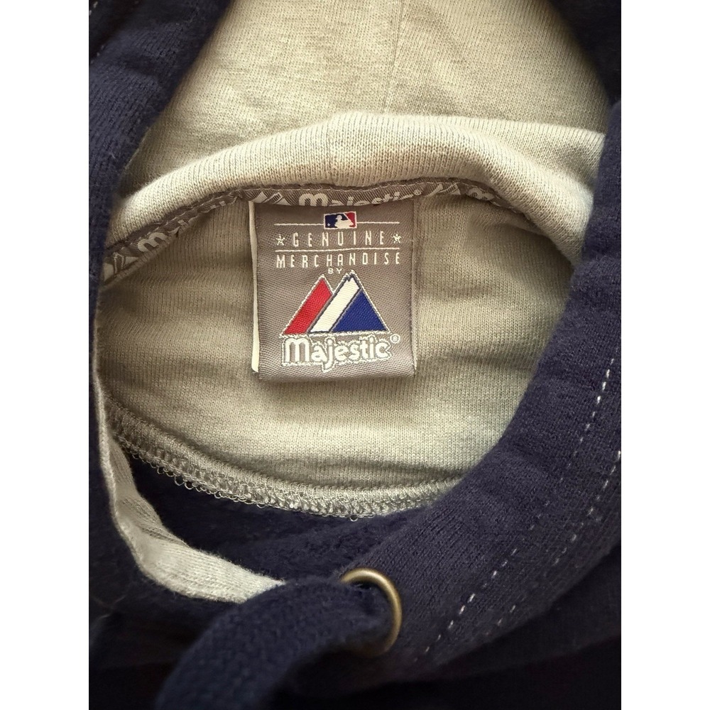 VNew York Yankees Majestic Hoodie Sweatshirt Logo Patch Navy Mens Medium - Picture 6 of 10